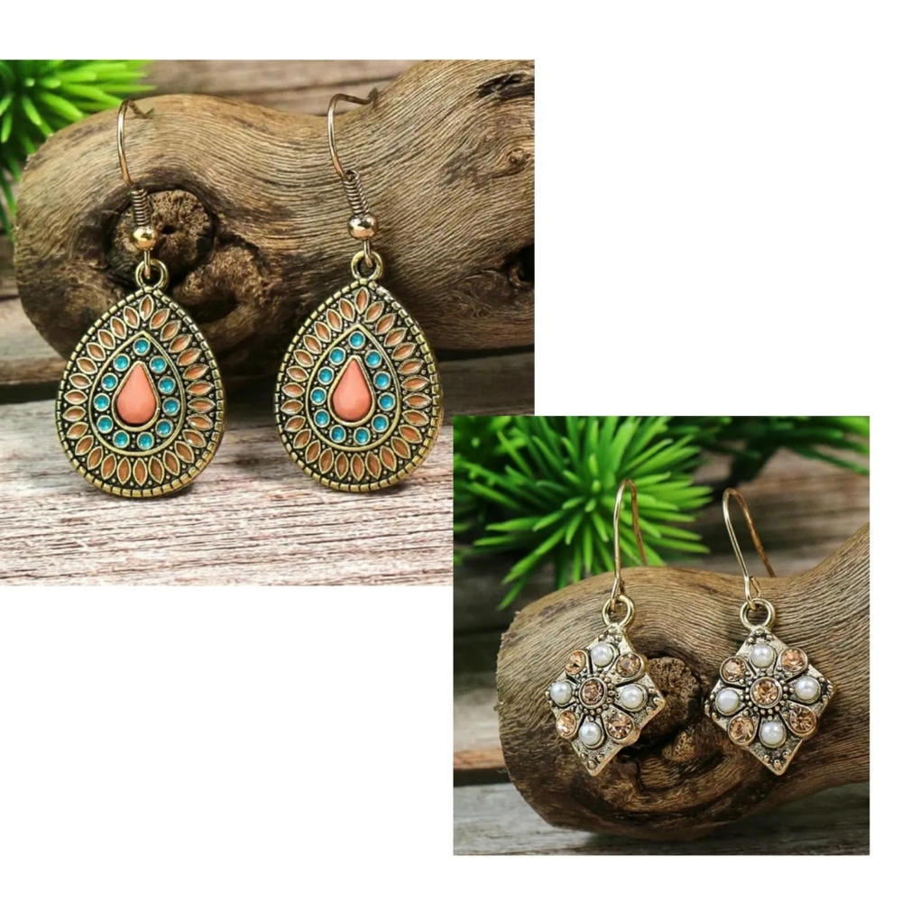 NEW Bundle 2 Pairs Boho Retro Dangle Drop Earrings